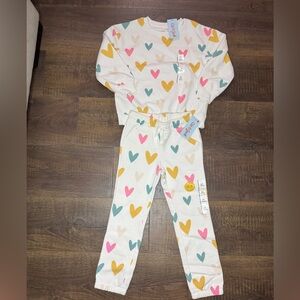 Cat & Jack Heart Print Girls Matching Set - White, Pink, Yellow Size 5T